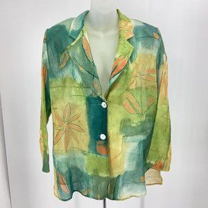 IC CONNIE Collection Women's Medium Sheer Green Jacket Two Button Front Art